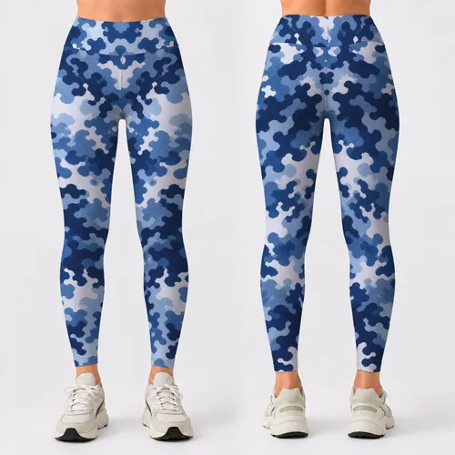 Blue White Camouflage Style For Yoga Pilates And Everyday Activewear Leggings