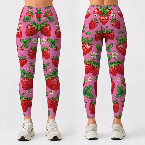 Bright Strawberry Motifs for Yoga, Pilates, and Cheerful Everyday Adventures Leggings
