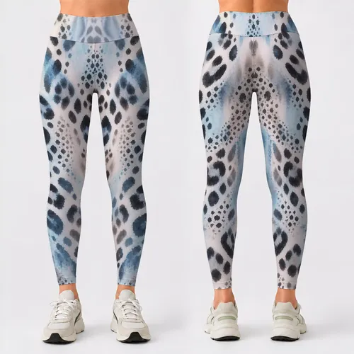 Icy Blue And Charcoal Spotted Colorwash For Everyday Fitness And Studio Sessions For Her Leggings