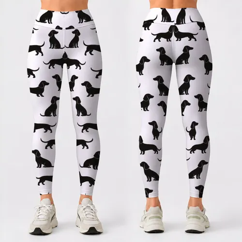 Black Dachshund Silhouettes for Playful Yoga and Everyday Activewear Leggings