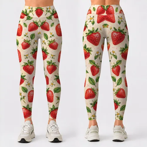 Sweet Strawberry Berry Motif for Sunny Summer Days and Casual Activewear Leggings