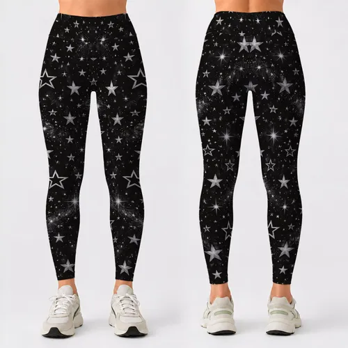 Charcoal Silver Stars for Weekend Fitness and Everyday Casual Style Leggings