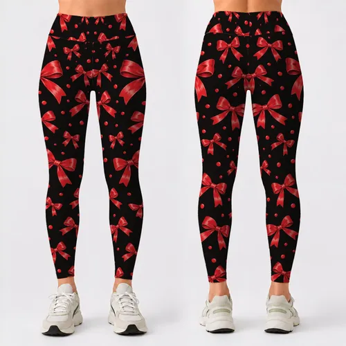 Coral Red Bows and Dots for Chic Everyday Style and Playful Activewear Looks Leggings
