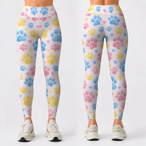 Pastel Colorful Paw Prints for Yoga, Pilates, and Everyday Activewear Leggings