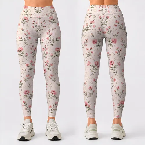 Ivory Rosebud Sprigs For Pilates, Gym, And Everyday Wellness Wear Leggings