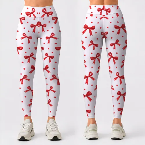 Scarlet Bow And Polka Dot Style For Playful Studio To Street Wear Leggings