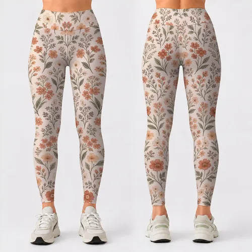 Ivory Terracotta Meadow Blossoms for Yoga, Running And Everyday Activewear Leggings