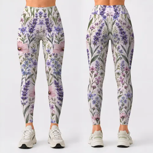 Lavender Wildflower Meadow for Yoga, Pilates, Travel And Everyday Wear Leggings