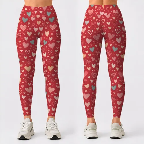 Rose Red Heart Motifs for Romantic Workouts and Everyday Activewear for Women Leggings