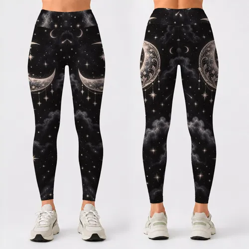 Crescent Moon and Starlit Sky for Cozy Winter Nights and Autumn Stargazing Leggings