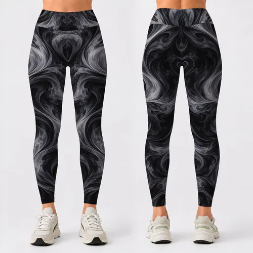 Charcoal Silver Vortex Swirls for Yoga, Pilates, and Everyday Active Lifestyle Wear Leggings
