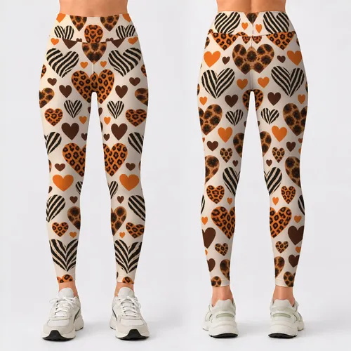 Orange Cocoa Animal Hearts for Playful Weekend Wellness and Everyday Style Leggings
