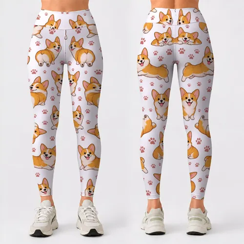 Playful Orange Corgis And Paw Prints For Cozy Everyday Activewear Leggings
