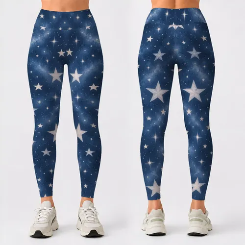 Dusty Blue and Ivory Star Motifs for Everyday Movement, Studio Sessions, and Weekend Wear Leggings