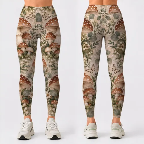 Woodland Mushroom And Butterfly Motifs For Cozy Nature Walks And Everyday Outings Leggings