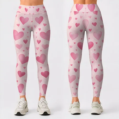 Soft Pink Hearts for Sweet Everyday Athleisure, Yoga, and Workout Style for Women Leggings