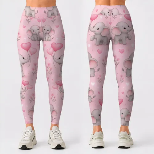 Cute Elephant Heart Motifs for Yoga, Running and Everyday Activewear Leggings