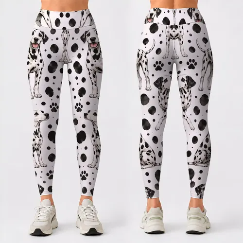 Dalmatian Dogs And Charcoal Spots For Yoga Pilates And Everyday Casual Wear For Women Leggings
