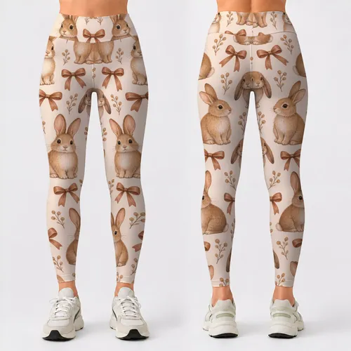 Whimsical Rabbit And Bow Motifs For Cozy Studio Yoga And Weekend Activewear Style Leggings