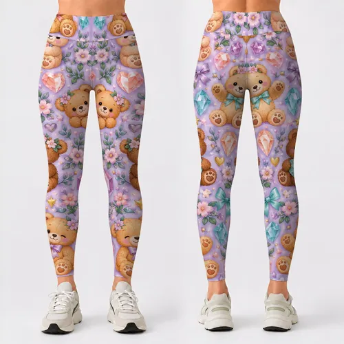 Cute Teddy Bears And Colorful Gems For Playful Everyday Style And Cozy Gift Giving Leggings