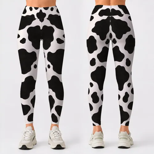 Black and White Cowhide Motifs for Country Fitness and Everyday Activewear Style Leggings