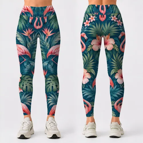 Teal Flamingos And Hibiscus For Tropical Getaways And Everyday Active Living Leggings