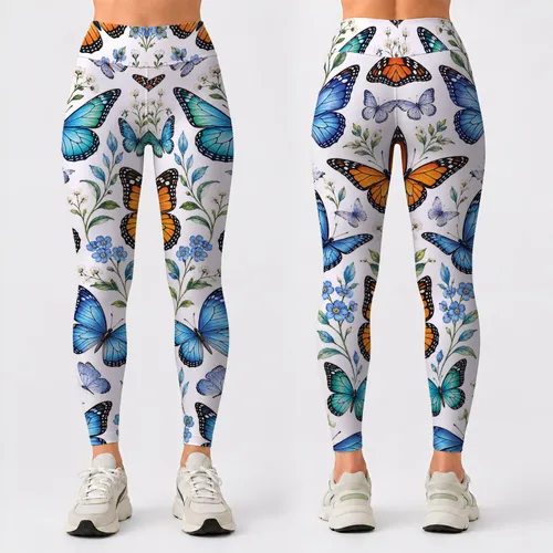 Colorful Monarch and Blue Butterflies for Yoga, Running and Outdoor Fitness for Women Leggings