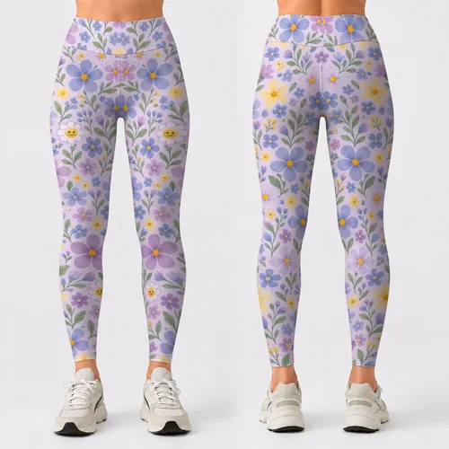 Pastel Daisies And Smiling Blooms For Spring Yoga And Everyday Workouts Leggings