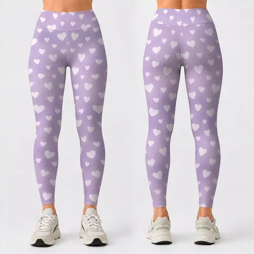 Lavender White Hearts for Romantic Wellness and Everyday Comfort Leggings
