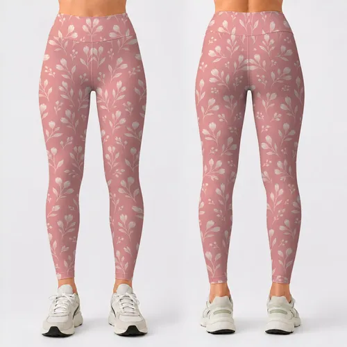 Blush Pink Ivory Botanical Sprigs for Yoga, Pilates and Everyday Activewear Leggings