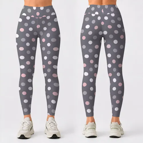 Gray White And Blush Polka Dots For Studio Yoga And Everyday Movement Leggings