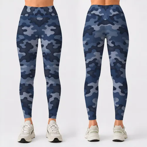 Blue Gray Camouflage Activewear Style for Gym Training and Outdoor Fitness Leggings