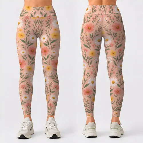 Peach Meadow Daisies for Yoga, Pilates, Commuting, and Relaxed Everyday Adventures Leggings