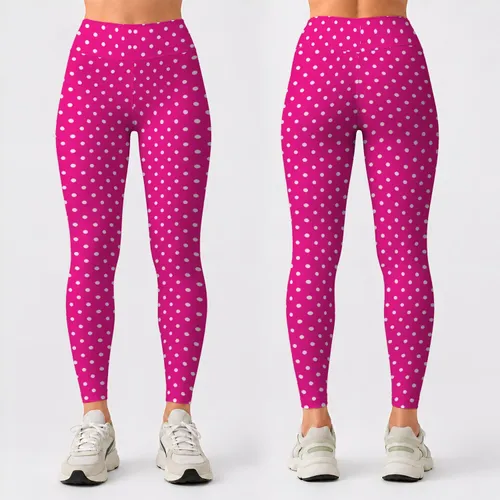 Raspberry White Polka Dot Style for Summer Fitness and Outdoor Running Leggings