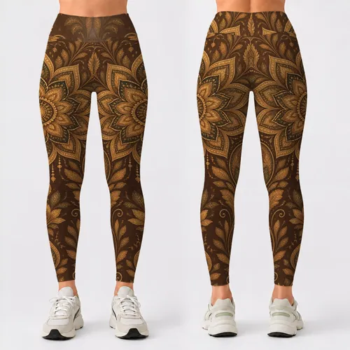 Golden Paisley Mandala Motifs for Yoga, Meditation, and Everyday Wellness for Women Leggings