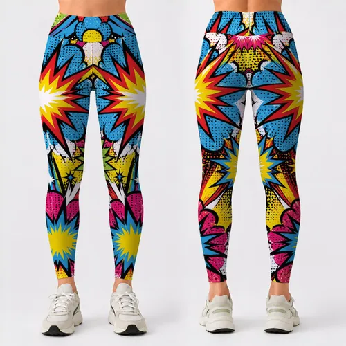 Vibrant Pop Art Comic Explosions For Playful Studio Workouts And Everyday Streetwear Leggings