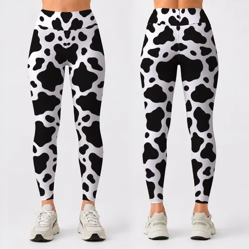 Black And White Cowhide Spots For Running, Yoga And Everyday Activewear Leggings
