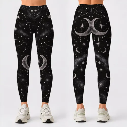 Silver Stars and Crescent Moons for Cozy Stargazing, Yoga, and Nighttime Lounging Leggings