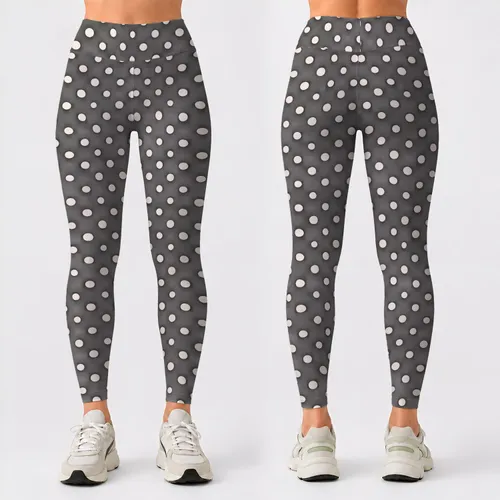 Black And Ivory Polka Dots For Gym Training And Everyday Active Style Leggings