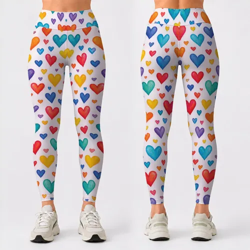 Colorful Rainbow Hearts for Cheerful Everyday Style and Festive Winter Gifting All Year Leggings