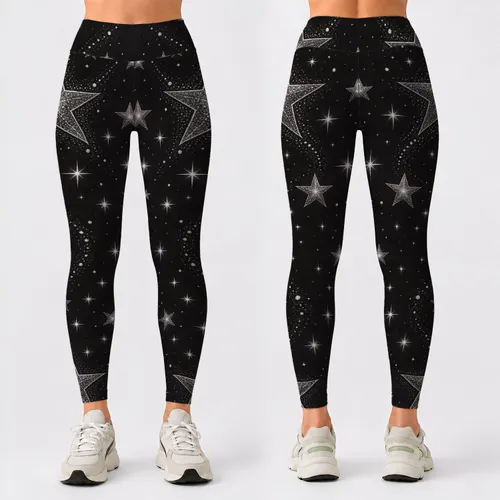 Silver Star Motifs for Elegant Evening Style, Winter Outings, and Everyday Wear Leggings
