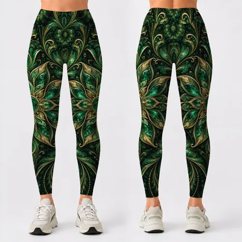 Emerald Fractal Filigree for Elegant Winter Layering and Festive Holiday Style for Women Leggings