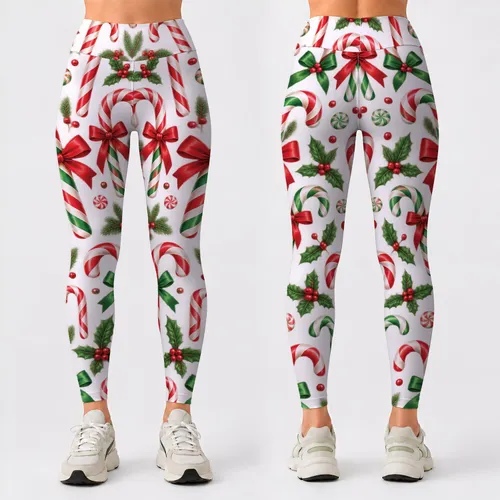 Red Green And White Candy Canes For Festive Christmas Celebrations And Cozy Winter Days Leggings