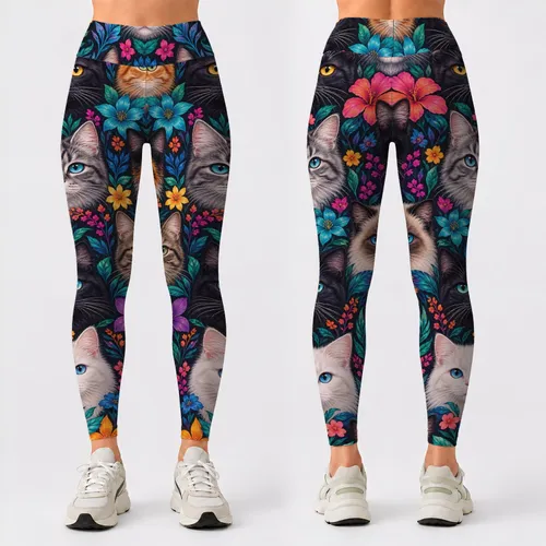 Colorful Cat Faces With Rainbow Fur for Cozy Everyday Style and Feline Lovers Leggings