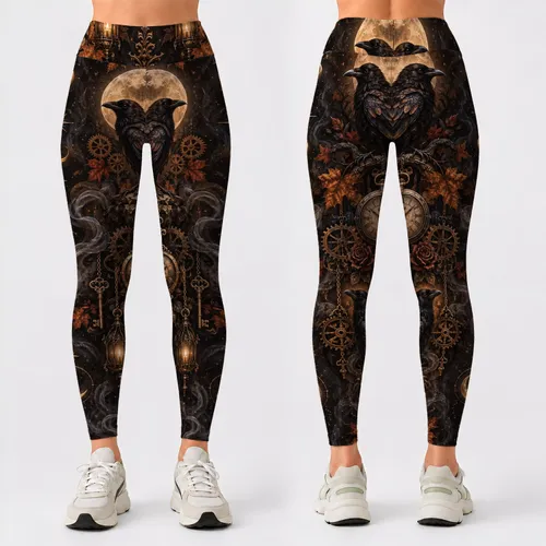 Gothic Raven Moon And Antique Keys For Autumn Nights And Everyday Wear Leggings