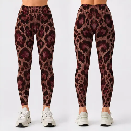 Burgundy Leopard Spots for Summer Training, Gym Sessions and Outdoor Fitness Style Leggings