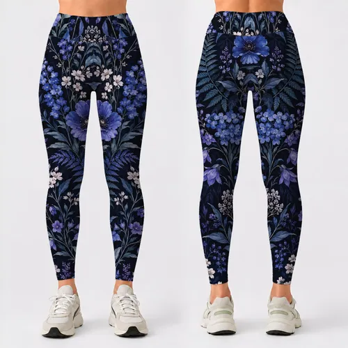 Midnight Indigo Wildflowers for Concert Nights, Festivals, and Everyday Bohemian Style Leggings