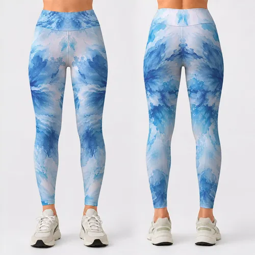 Icy Blue Watercolor Marbling for Yoga, Studio Training, and Everyday Movement Leggings