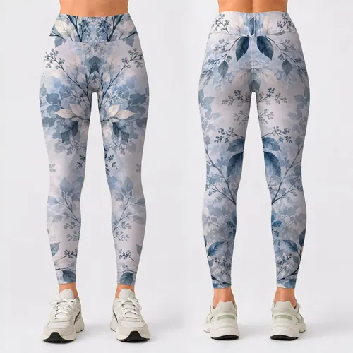Misty Blue Tree Branches for Calm Yoga, Walks, and Everyday Streetwear for Women Leggings
