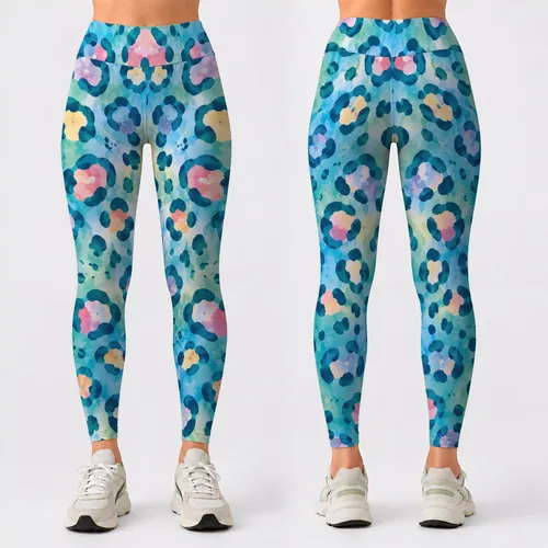 Pastel Aqua Leopard Spots for Colorful Gym Sessions and Everyday Active Style Leggings